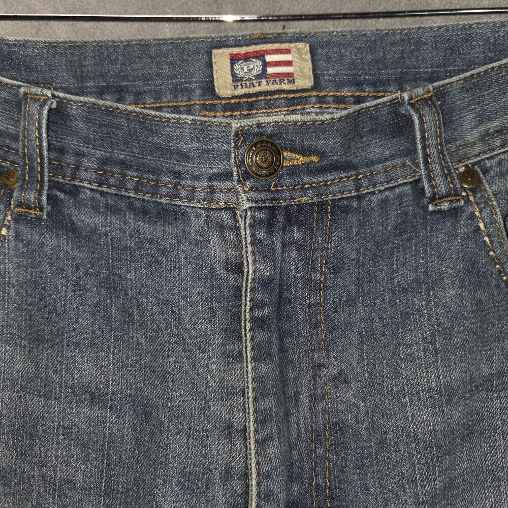 Y2K Phat Farm Jeans Mens 34x30 Blue Wide Leg Denim Hip Hop Streetwear! Embroider - Picture 12 of 13